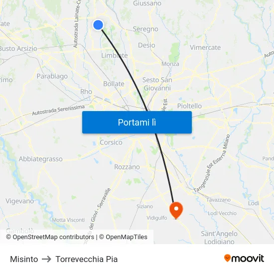 Misinto to Torrevecchia Pia map