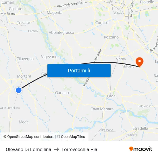 Olevano Di Lomellina to Torrevecchia Pia map