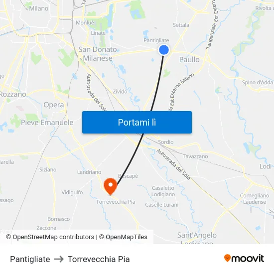 Pantigliate to Torrevecchia Pia map