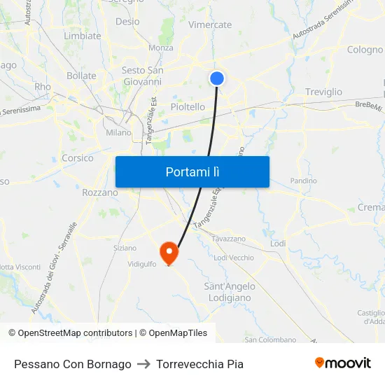 Pessano Con Bornago to Torrevecchia Pia map