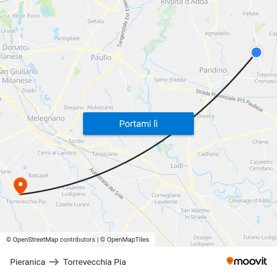 Pieranica to Torrevecchia Pia map