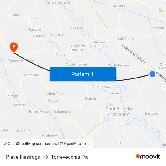 Pieve Fissiraga to Torrevecchia Pia map
