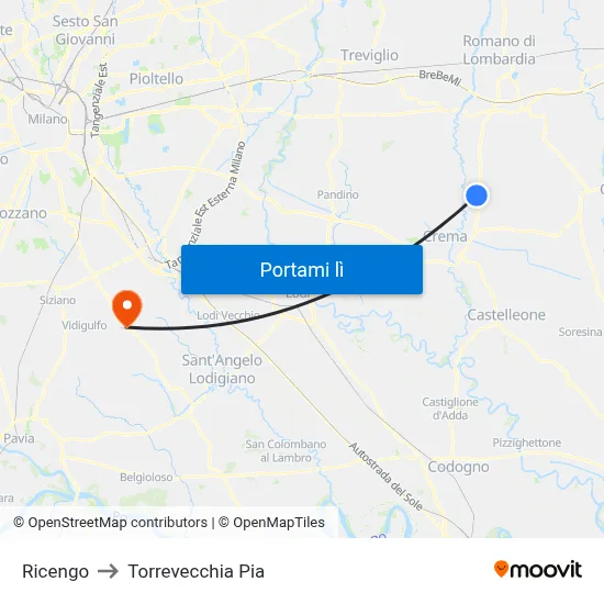Ricengo to Torrevecchia Pia map