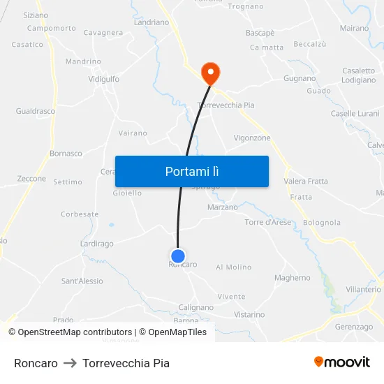 Roncaro to Torrevecchia Pia map