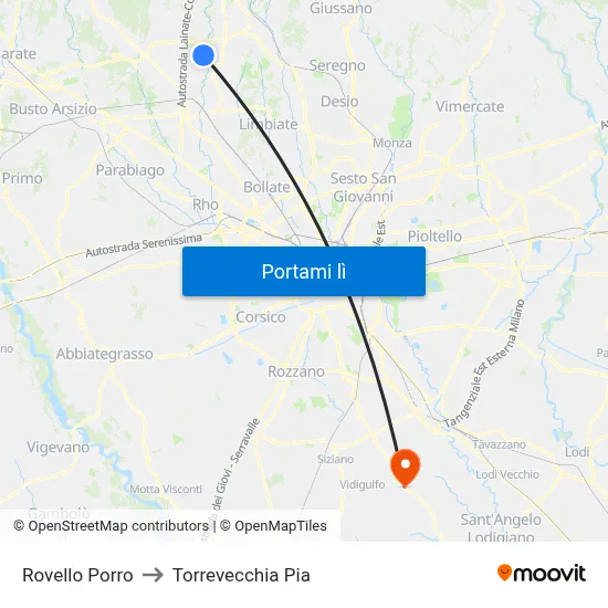 Rovello Porro to Torrevecchia Pia map