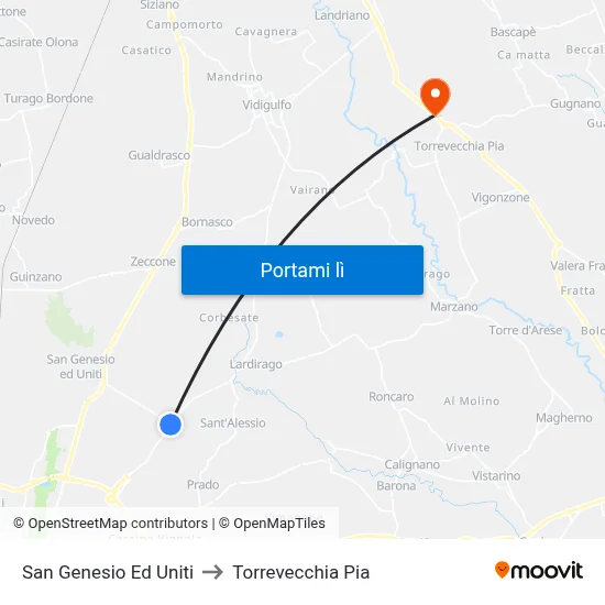 San Genesio Ed Uniti to Torrevecchia Pia map