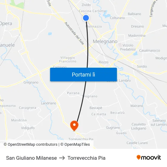 San Giuliano Milanese to Torrevecchia Pia map