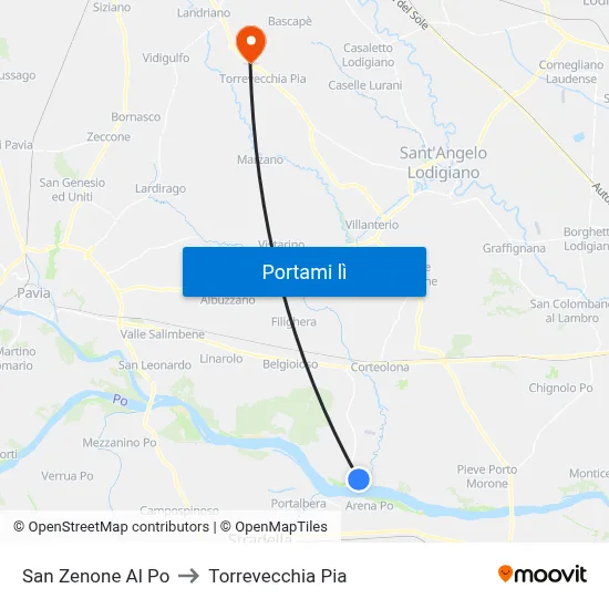 San Zenone Al Po to Torrevecchia Pia map