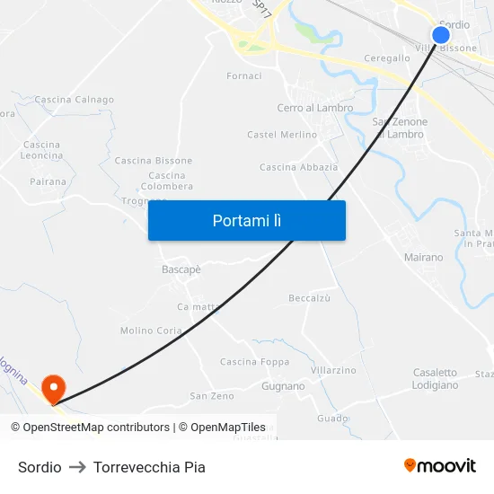 Sordio to Torrevecchia Pia map