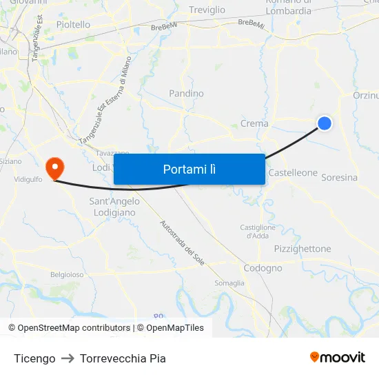 Ticengo to Torrevecchia Pia map