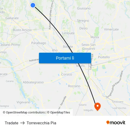 Tradate to Torrevecchia Pia map