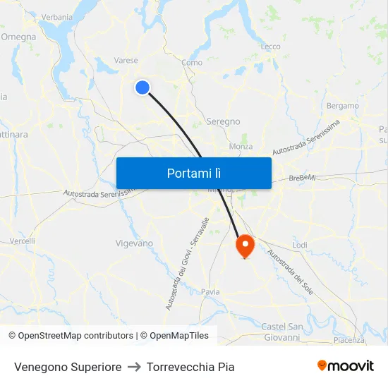 Venegono Superiore to Torrevecchia Pia map