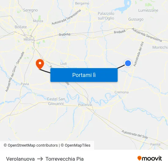 Verolanuova to Torrevecchia Pia map