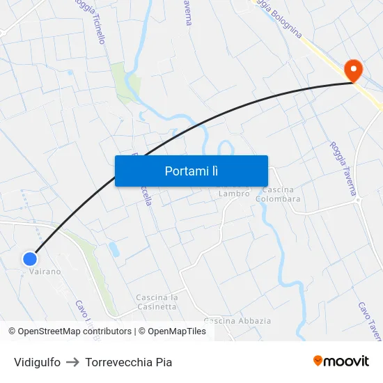 Vidigulfo to Torrevecchia Pia map