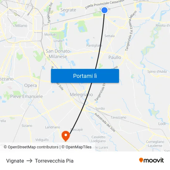 Vignate to Torrevecchia Pia map