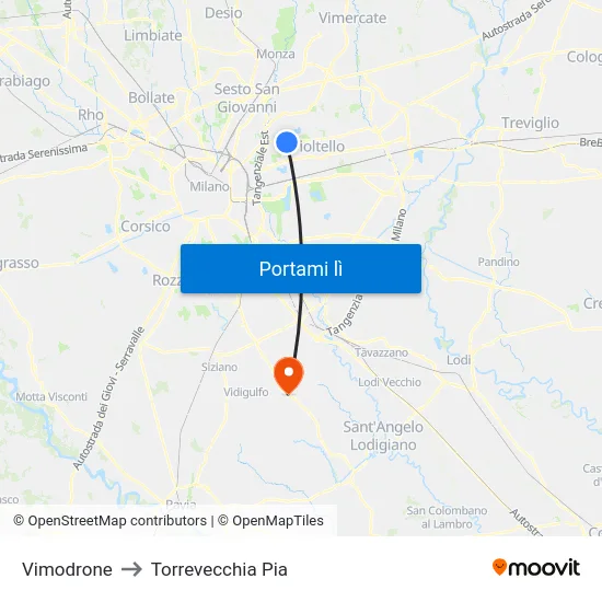 Vimodrone to Torrevecchia Pia map