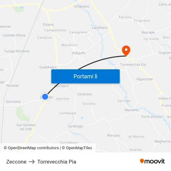 Zeccone to Torrevecchia Pia map