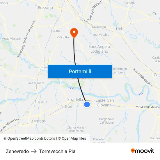 Zenevredo to Torrevecchia Pia map