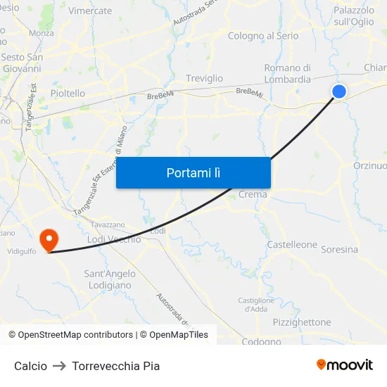 Calcio to Torrevecchia Pia map