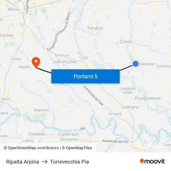 Ripalta Arpina to Torrevecchia Pia map