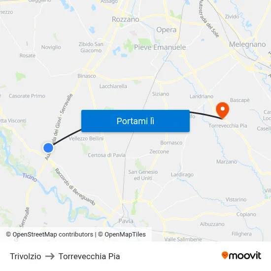 Trivolzio to Torrevecchia Pia map
