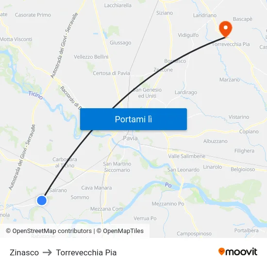 Zinasco to Torrevecchia Pia map