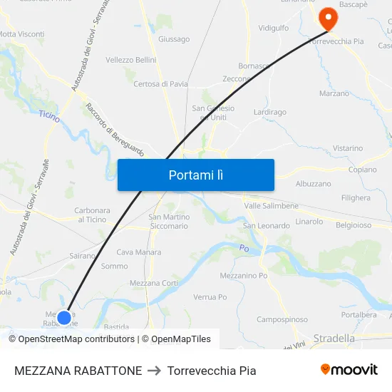 MEZZANA RABATTONE to Torrevecchia Pia map