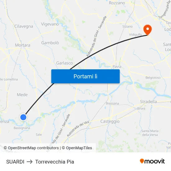 SUARDI to Torrevecchia Pia map