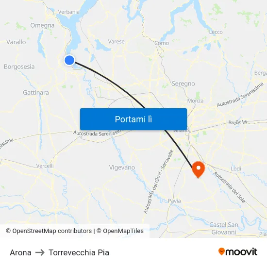 Arona to Torrevecchia Pia map