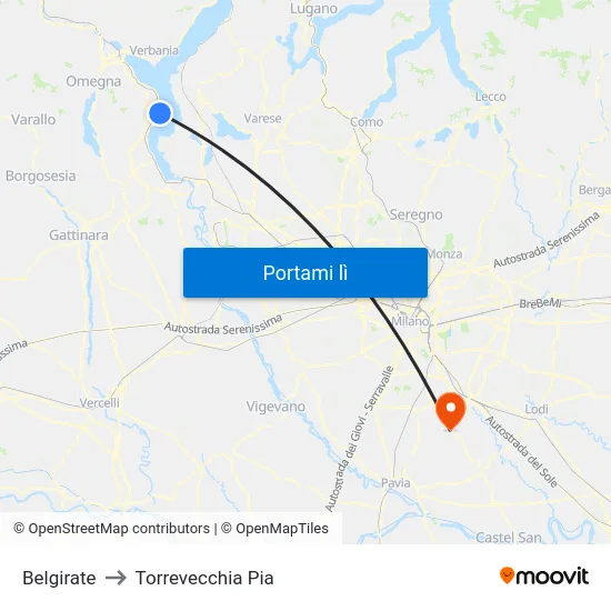 Belgirate to Torrevecchia Pia map
