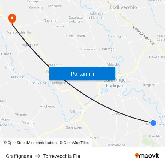 Graffignana to Torrevecchia Pia map