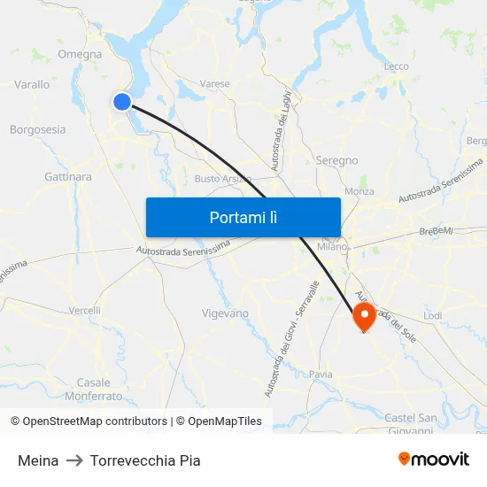 Meina to Torrevecchia Pia map