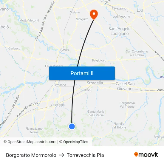 Borgoratto Mormorolo to Torrevecchia Pia map