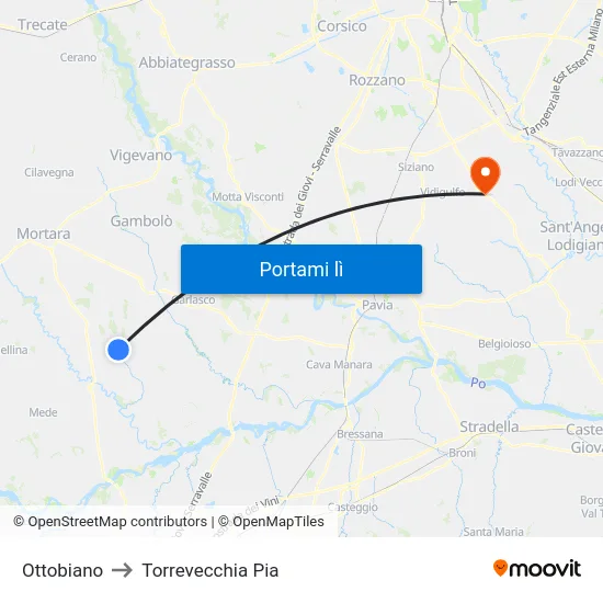 Ottobiano to Torrevecchia Pia map