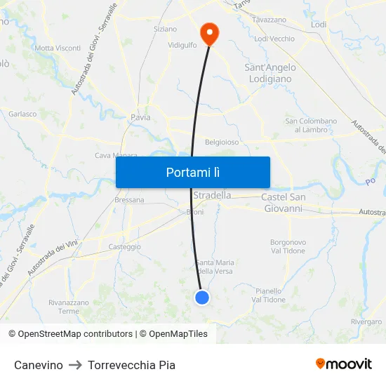 Canevino to Torrevecchia Pia map