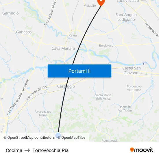 Cecima to Torrevecchia Pia map