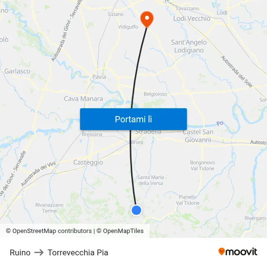 Ruino to Torrevecchia Pia map