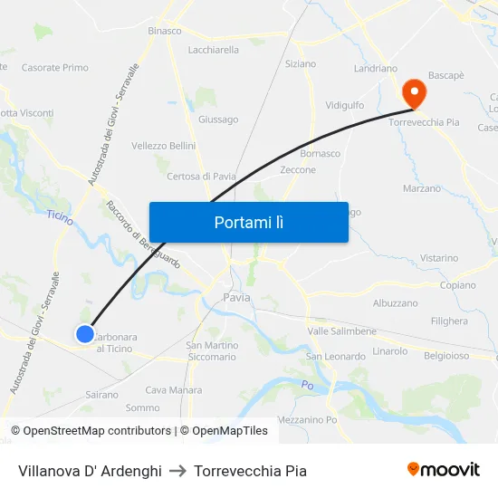 Villanova D' Ardenghi to Torrevecchia Pia map
