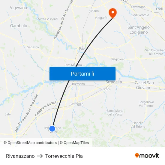 Rivanazzano to Torrevecchia Pia map