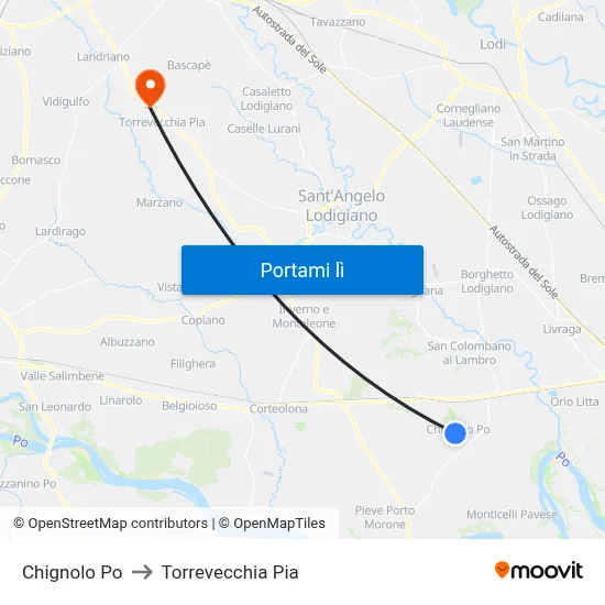 Chignolo Po to Torrevecchia Pia map