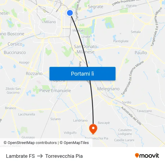 Lambrate FS to Torrevecchia Pia map