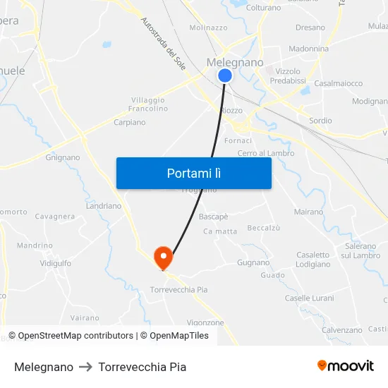 Melegnano to Torrevecchia Pia map