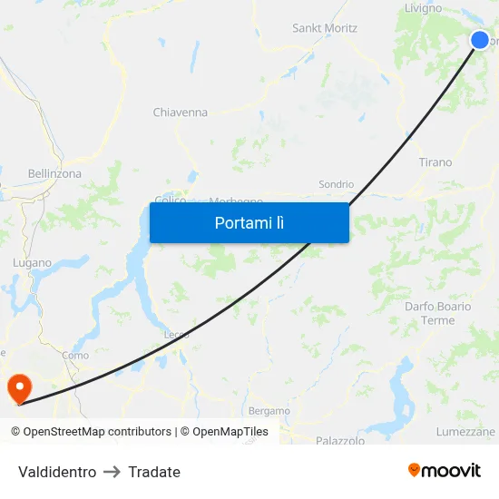Valdidentro to Tradate map