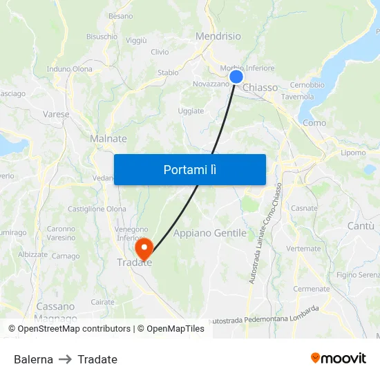 Balerna to Tradate map