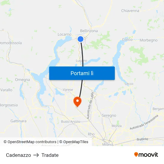 Cadenazzo to Tradate map