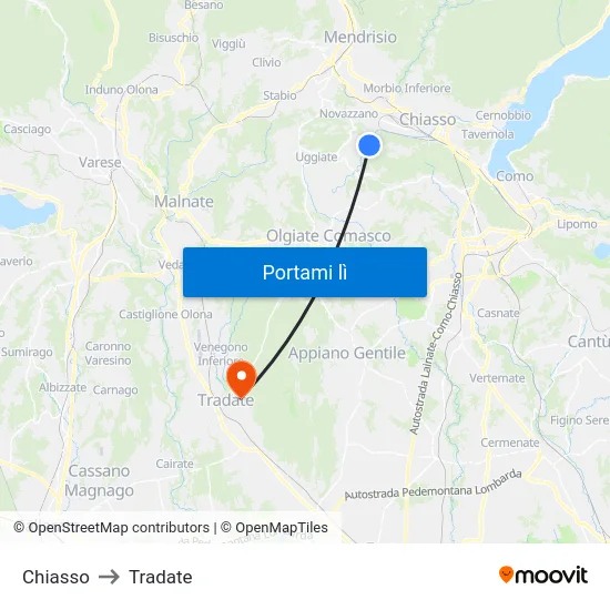 Chiasso to Tradate map