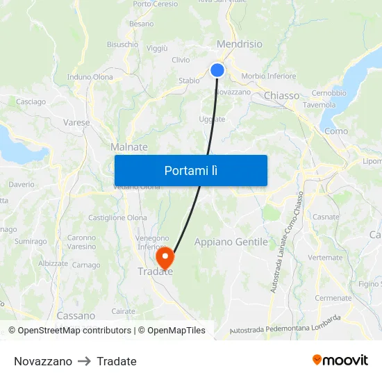 Novazzano to Tradate map