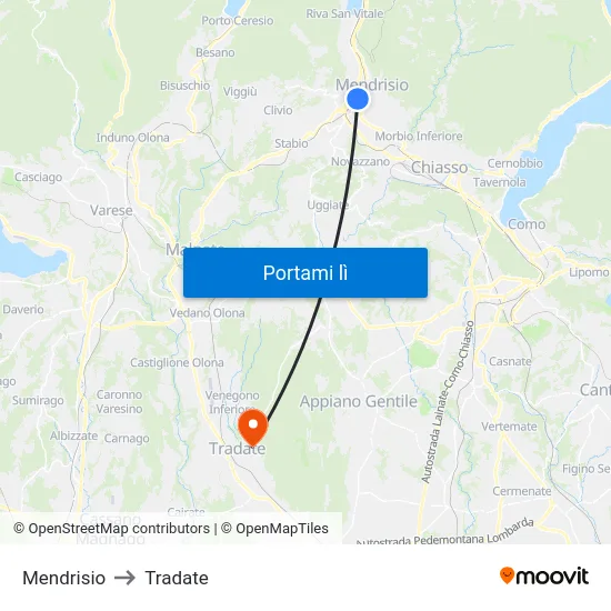 Mendrisio to Tradate map