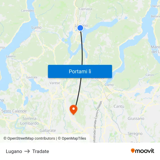 Lugano to Tradate map