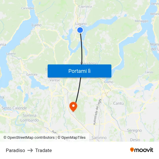 Paradiso to Tradate map